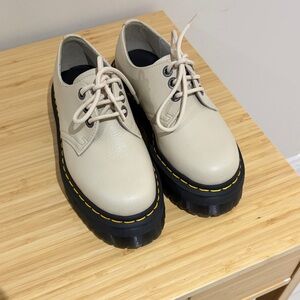 Dr. Martens Cream Lace-Up Platform Oxfords with Yellow Stitching